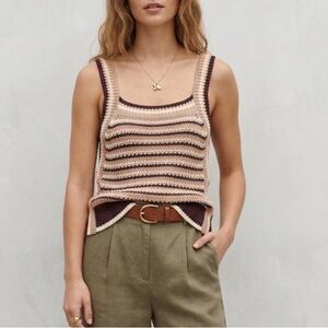 Aritzia Wilfred Linen Cotton Blend Striped Knit Tank Top Coastal Boho Size S